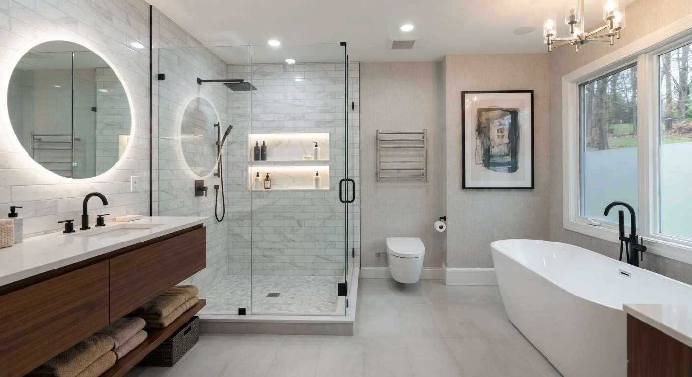 Close detail view relevant to Bathroom Remodeling Services showing tile and fixture installation.